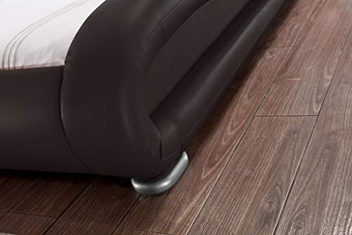 Greatime Modern Trending Waved Bed, Upholstered Faux Leather, Easy Assembly, Strong Wood Slats Support Platform Bed (Full Size, Brown Color) #TOP3