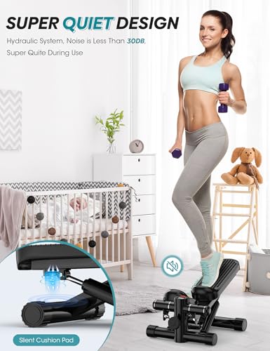 Image of Mini Portable Stepper Machine with Resistance Bands - 330LBS Weight Capacity, Adjustable Height, LED Monitor for Full Body Workout