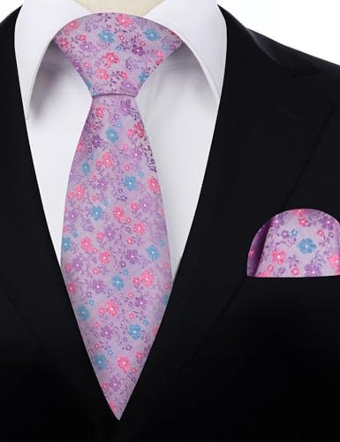 Image of Alizeal Mens 3.15inches Exquisite Floral Tie with Small Flower Printed Pocket Square