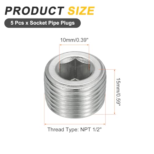 Tapones de tubería NPT de 1/2 con rosca macho y cabeza hexagonal interna en acero inoxidable 3