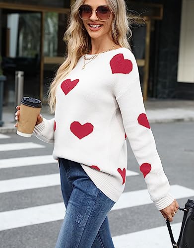 Image of Women's Pullover Sweaters Cute Multi-Hearts Knitted Casual Sweater