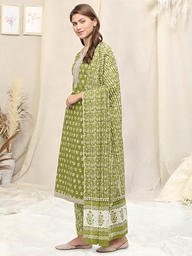 Image of MIRCHI FASHION Pure Cotton Straight Kurta Set with Dupatta | 3 Piece Ethnic Kurta Pant Set Office Wear Salwar Kurta Set for Women