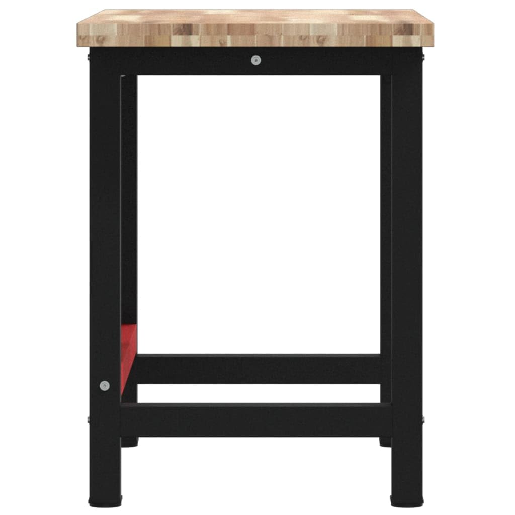 Banco de trabajo de madera maciza de acacia, 100 x 60 x 83 cm, rectangular con estructura de metal pulverizado, mesa de trabajo estable para taller, garaje, sala de ocio y bricolaje