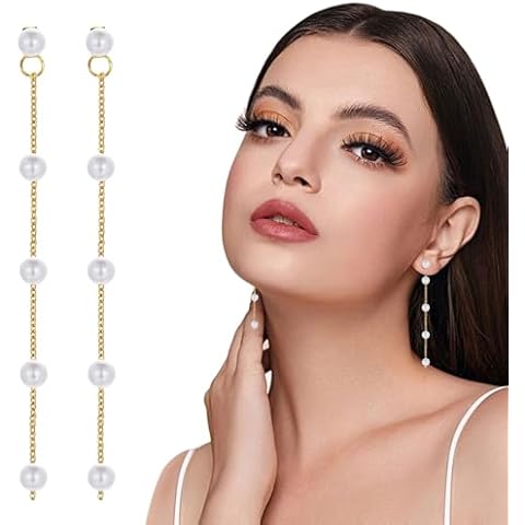Pearl Earrings for Women Girls, 14K Gold Pearl Drop Earrings Dainty Boho Pearl Tassel Prom Earrings，Wedding Bridal Earrings Graduation Prom Jewelry Cover