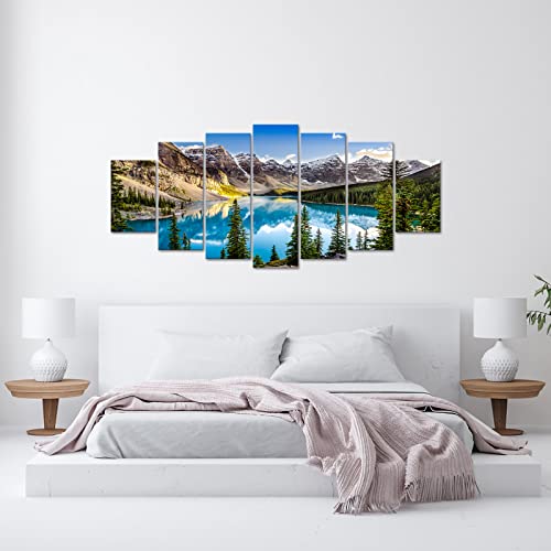 Huge 7 Pieces Canvas Wall Art Landscape View Of Moraine Lake And Mountain Range At Sunset In Canadian Rocky Mountains Picture Prints Modern Home Art Stretched And Framed Ready To Hang 70X32Inch #TOP4