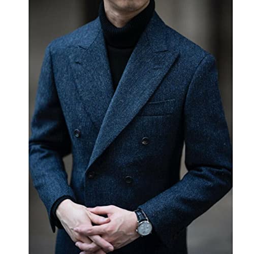 Mens 2 Piece Suit Herringbone Tweed Double Breasted Blazer And Pants Solid Color Prom Tuxedo Grey #TOP1