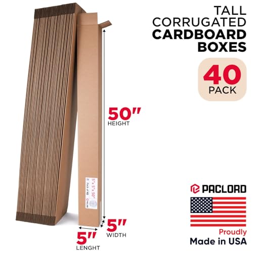 Image of Tall Cardboard Boxes 5 inchL x 5 inchW x 50 inchH (Pack of 40) - USA-Made Packing Boxes for Moving, Shipping, or Storage - USPS, UPS, FedEx Approved - Professional Packing Supplies for Moving | USA-Made Packing Boxes for Moving, Shipping, or Storage - USPS, UPS, FedEx Approved - Professional Packing Supplies