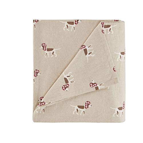 Image of Woolrich Cotton Sheet Set Cottage Charms Print, 100% Cotton Flannel Sheets Warm & Fuzzy Bedding Set King Size Sheets, Fitted Pocket Fits Up to 14 inch Mattress, King Tan Dog, 4 Piece