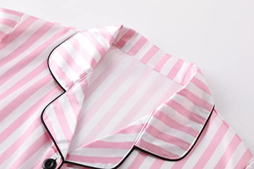 Image of Umeyda Women & Girls Pajamas Set, Soft Satin Lightweight Silk Button-Down Top with Shorts 2 Piece PJS for Mom Boys Kids Gifts