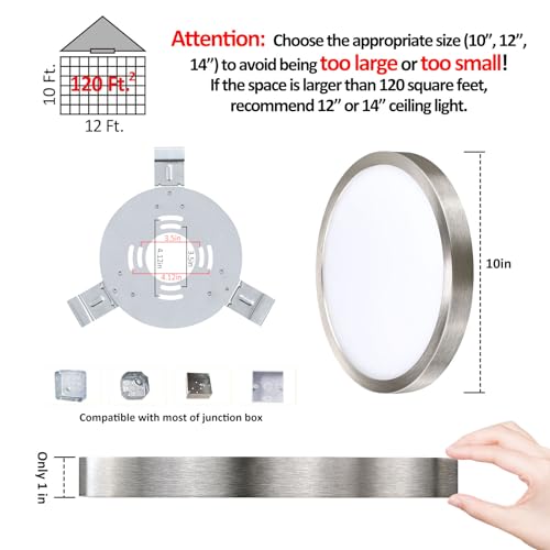 Image of 10 Inch Flush Mount LED Ceiling Light Fixture, Slim Dimmable Flush Mount Light for Kitchen, Metal and Glass Modern Ceiling Light for Low Ceiling, Bedroom, Laundry, Brushed Nickel, 17W, 3000K, 2 Pack