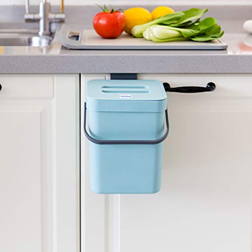 Kitchen Small Trash Can With Lid, Odorless Mini Trash Can,Kitchen Compost Bin, Plastic Hanging Waste Basket For Rv/Office/Bedroom/Study/Refrigerator, 3L/0.8 Gal Series, Blue #TOP22