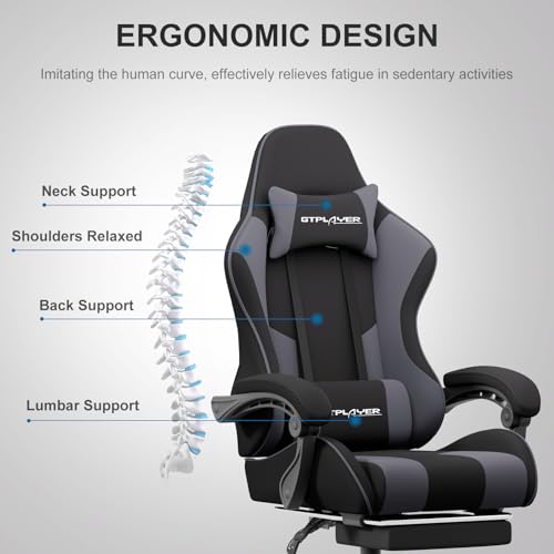 Image of GTPLAYER Gaming Chair, Computer Chair with Footrest and Lumbar Support, Height Adjustable Game Chair with 360-Swivel Seat and Headrest and for Office or Gaming (Darkgray, Fabric)