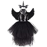 Kids Girls Witch Dress Costume Devil Angel Fancy Tutu Dress with Hair Hoop Wings for Carnival...
