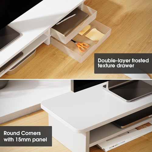Image of Fenge Monitor Stand, Dual Monitor Riser, 42.5inch Large Desk Computer Monitor Stand Riser with Drawer, 2 Tier Wood & Acrylic Desktop Organizer for Computer, Laptop, Printer, TV Screen Riser