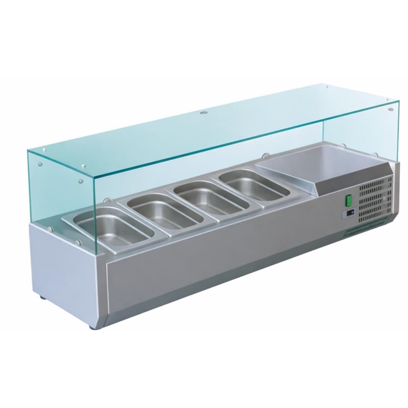 Vitrine Saladette Réfrigérée à Ingrédients 1800 ou 2000 mm - 8 Bacs GN 1/3 - +2/+8°C - Inox - Vitrée (1200 mm)