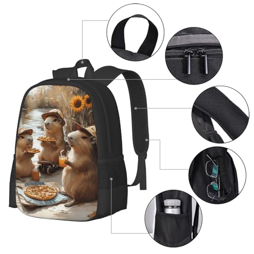 Image of Cute Capybara Print Backpack For Men Women Lightweight Daypack For Daily Commutes Business Travel Hiking