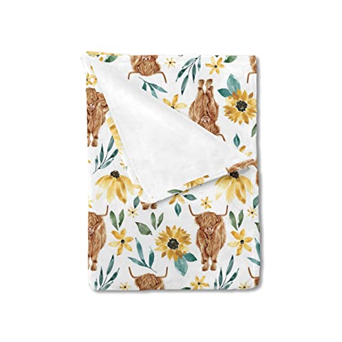 Image of HawSkgFub Highland Cow Sunflower Baby Blanket Girls Shower Gift, Western Cowgirl Flower Floral Flannel Fleece Nursery Bed Receiving Swaddle, Soft Newborn Toddler Infant Kid Crib Bedding 30 x 40