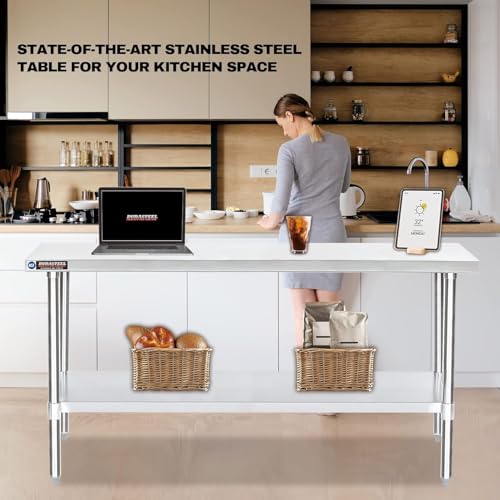 Image of DuraSteel 24x72 Stainless Steel Work Table - NSF Commercial Prep Metal Table - Outdoor Pizza Oven Stand w /Under Shelf - Kitchen Island Laundry Utility Garage Microwave Stand Rolling Storage Cart Vevo