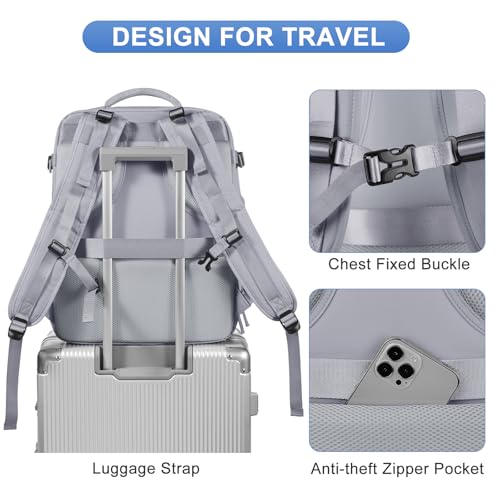 Image of Grey Travel Backpack - Carry On Flight Approved Mochila De Viaje Personal Item - Large Backpack for Men & Women - 18x14x8 Inches