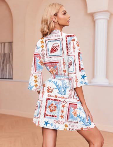 Image of Ekouaer Robes for Women Waffle Knit Bathrobe Soft Lightweight Knee Length Loungewear S-XXL