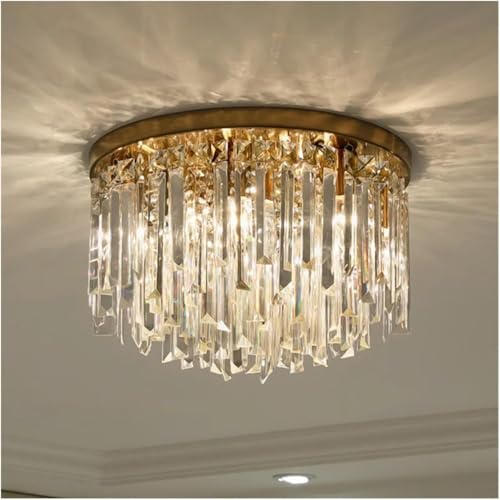 Plafonnier LED E14 K9 CLMJHG en cristal et métal rond or chrome