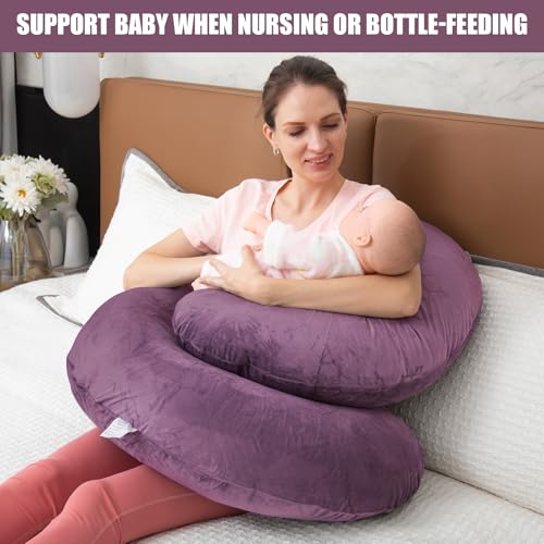 Image of 1 MIDDLE ONE Pregnancy Pillow, C Shaped Full Body Pregnant Women Sleeping Pillow for Maternity Support with Cover (Purple)