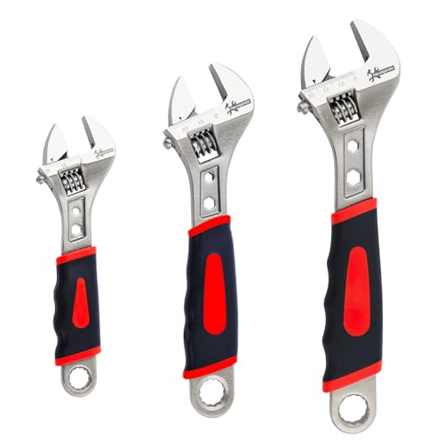 Navegando 3-Piece Adjustable Wrench Set 6/8/10 Inch - Heavy-Duty High Carbon Steel, Non-Slip Grip for Plumbing Tools, Automotive Repair & Home Use