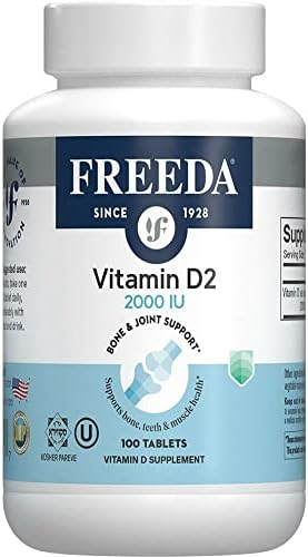 Freeda Vitamin D2 2000 IU - Kosher Certified - High Potency Ergocalciferol D2 Vitamin - Vegan Vitamin D 2000 IU Supplement for Adults - Vegetarian Vitamin D 2000 Units Vitamin D 2000 IU - 100 Tablets