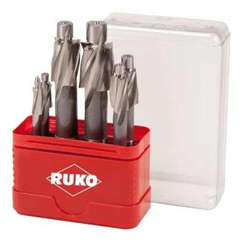 RUKO Flachsenker-Satz DIN 373 HSS mit Zylinderschaft, Hochleistungs-Werkzeug, Ideal für Stahl, Gusseisen und Leichtmetalle, 6-teilig