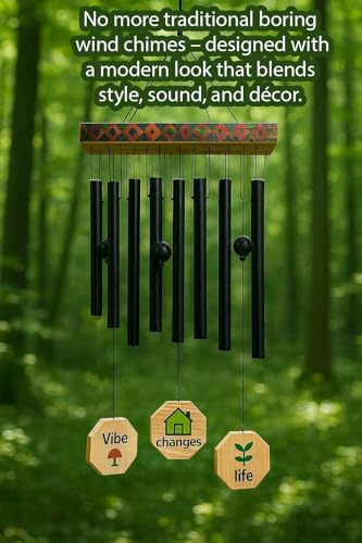 Image of Paradigm Pictures Black 12 Heavy Pipe Wind Chime- Balcony Decor Items (Black Multicolor)