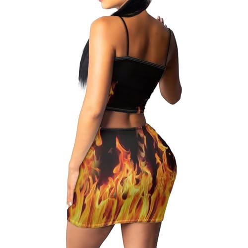 Image of Biyejit Women's 2 Piece Summer Outfits Spaghetti Strap Crop Tops and Bodycon Mini Skirt Dress Set Plus Size S-4XL