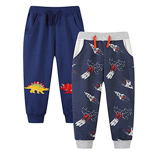 Image of HILEELANG Toddler Boy Sweatpants Kids Sport Jogger Cotton Casual Active Playwear Sweats Pants 2-Pack