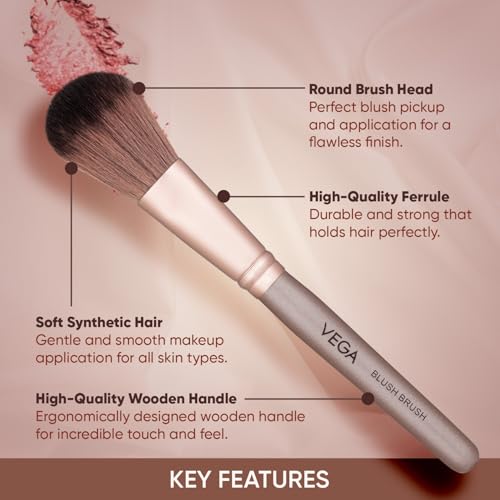 Image of Vega Blush Brush for Powder, Liquid & Cream with Wooden Handle, (MBN-19)