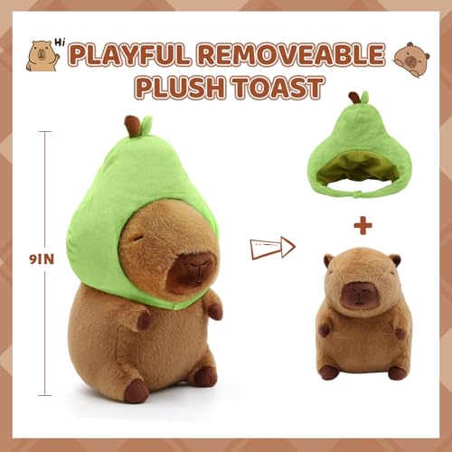 Image of Capybara Plush, Cute Capybara Plush Toy Wear Removable Avocado Hat, Kawaii Soft Capybara Plushie Pillow, 14 inch Capybara Stuffed Animal Hugging Plushy Gifts for Kids Adults (Medium)