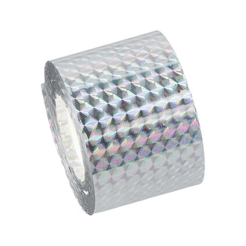 Laser Bird Repellent Tape, Double-Sided Reflective Pigeon Deterrent Tape for Garden, Orchard, Farm & Balcony, 4.8cm x 110m Grid Pattern Bird Scare Tape