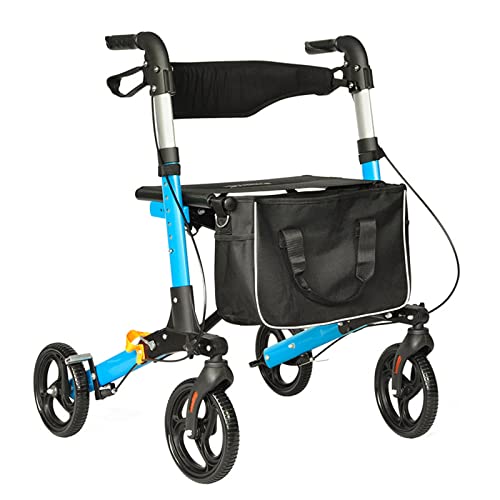Andadores para personas mayores con asientos y rueda, plegable, altura ajustable, marco ligero para ancianos y discapacitados, ayuda a personas con discapacidad, estrella azul de luz