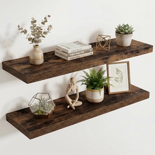 Image of Acovy 10 inch Extra Deep Floating Shelves for Wall, 36 inch Long Wood Wall Shelves Set of 2 for Bathroom Bedroom Kitchen Living Room Laundry Room, Modern Floating Shelf for Home Decor