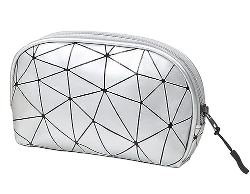 Image of House of Quirk Makeup Handy Bag Travel Cosmetic Organizer Bag Large Zipper Pouch Toiletry Bag for Women (Silver)