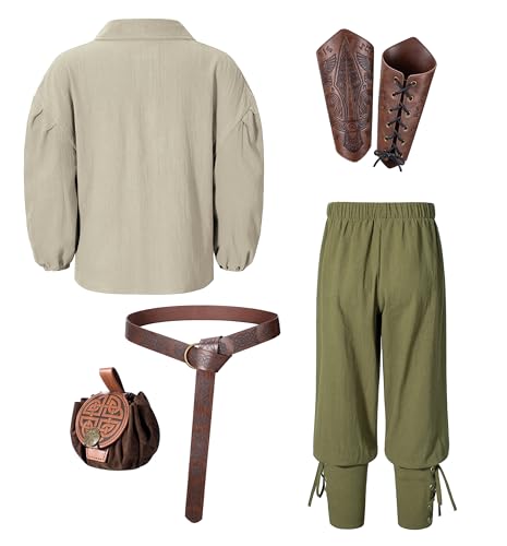 Image of Kids Medieval Viking Pirate Renaissance Tunic Pants Accessories Costume for Boys Cosplay 3-14 Years