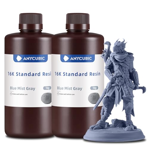 Image of ANYCUBIC 16K 3D Printer Resin, Superior Precision & Low Shrinkage 3D Resin with Matte Finish, High Hardness, Low Odor, 405nm UV Resin for LCD DLP 3D Printers (Blue Mist Gray, 2kg)