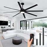 Picture of Conciseer Ceiling Fans with Lights, 84 Inch Ceiling Fan with Light and Remote,Living Room Library Cafe Outdoor/Industrial, 3CCT 8 Blades 6 Speed Reversible Quiet DC Motor, Black/A