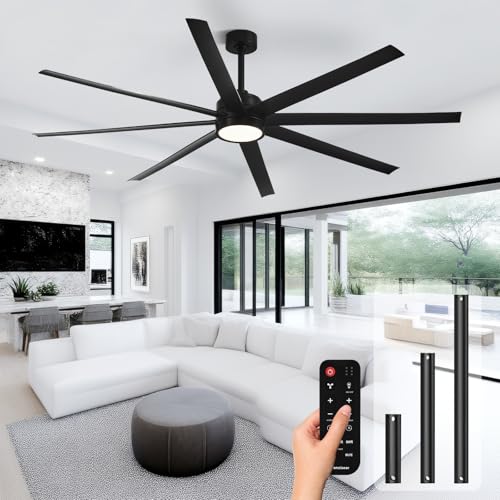 Image of Conciseer Modern Ceiling Fans with Lights, 84 Inch Ceiling Fan with Light and Remote,Living Room Library Cafe Outdoor /Industrial, 3CCT 8 Blades 6 Speed Reversible Quiet DC Motor, Black /A