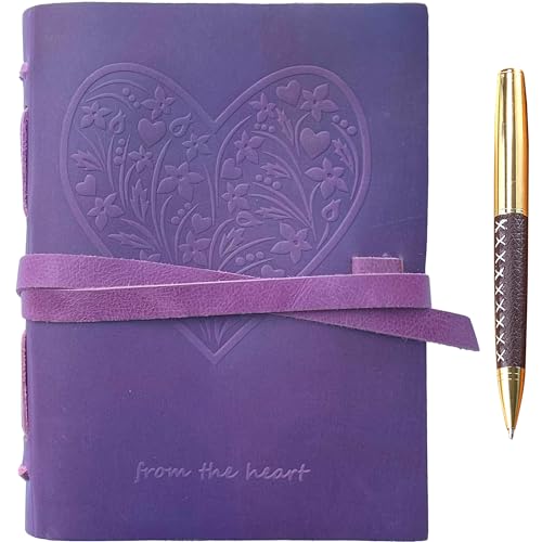 Carnet de notes journal en relief en cuir cœur A5 violet pour écriture et croquis