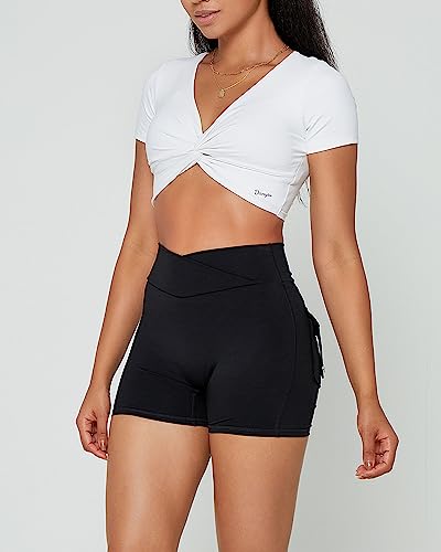 Danysu Women Pocket Shorts Cross High Waist Scrunch Butt Booty Workout Lifting Athletic Gym Bottoms4