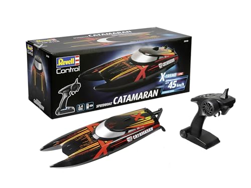 Revell Control X-TREME Catamaran I Ferngesteuertes RC Boot für Kinder und Erwachsene ab 14 Jahren Speedboat mit LI-ION Akku für Stundenlange Action I 45 km/h Wassergekühlter Motor I 2,4 GHz, Blau-grün