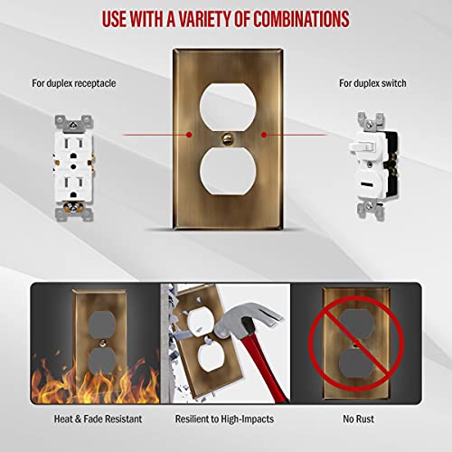 Enerlites Duplex Receptacle Outlet Metal Wall Plate, Stainless Steel Outlet Cover, Corrosion Resistant, Standard Size 1-Gang 4.50" X 2.76", Stainless Steel 201, 7721-Ab-5Pcs, Antique Brass, 5 Pack #TOP4