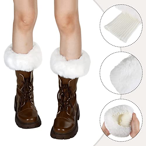 SATINIOR Women's Winter Faux Fur Fuzzy Wrist Cuffs Warmers and Boot Cuffs Knitting Fluffy Leg Warmers for Women Girls2