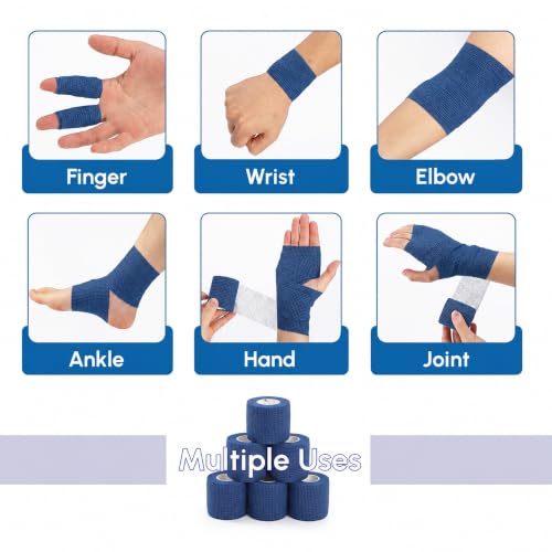 Image of Self Adhesive Bandage Wrap, 6 Pack, 5CM * 4.5CM, Cohesive Bandages, Medical Wrap, Elastic Bandage Wrap, Self Sticking Bandage Tape (Blue Color)
