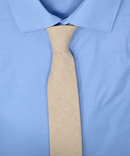 Image of Men's Chambray Cotton Skinny Necktie Tie Textured Distressed Style - 2.5 inch Width