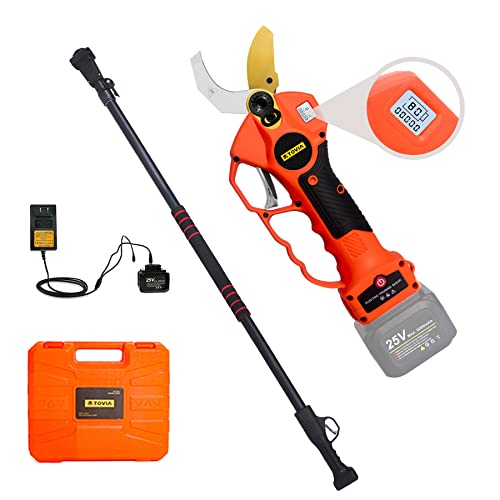 Cordless Pruning Shears, Electric Pruner With 6.7 Foot Telescopic Extension Pole, 25V Lithium Battery, Sk5 Blades, 1.6 Inch Cutting Diameter, Lcd Display Screen #TOP16